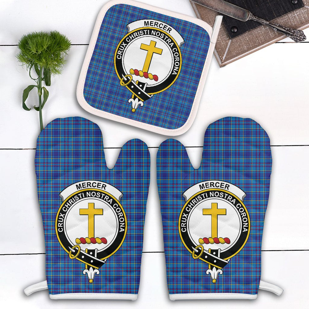 Clan Mercer Modern Tartan Crest Oven Mitt And Pot Holder (2 Oven Mitts + 1 Pot Holder) DX93 Clan Mercer Tartan Today   