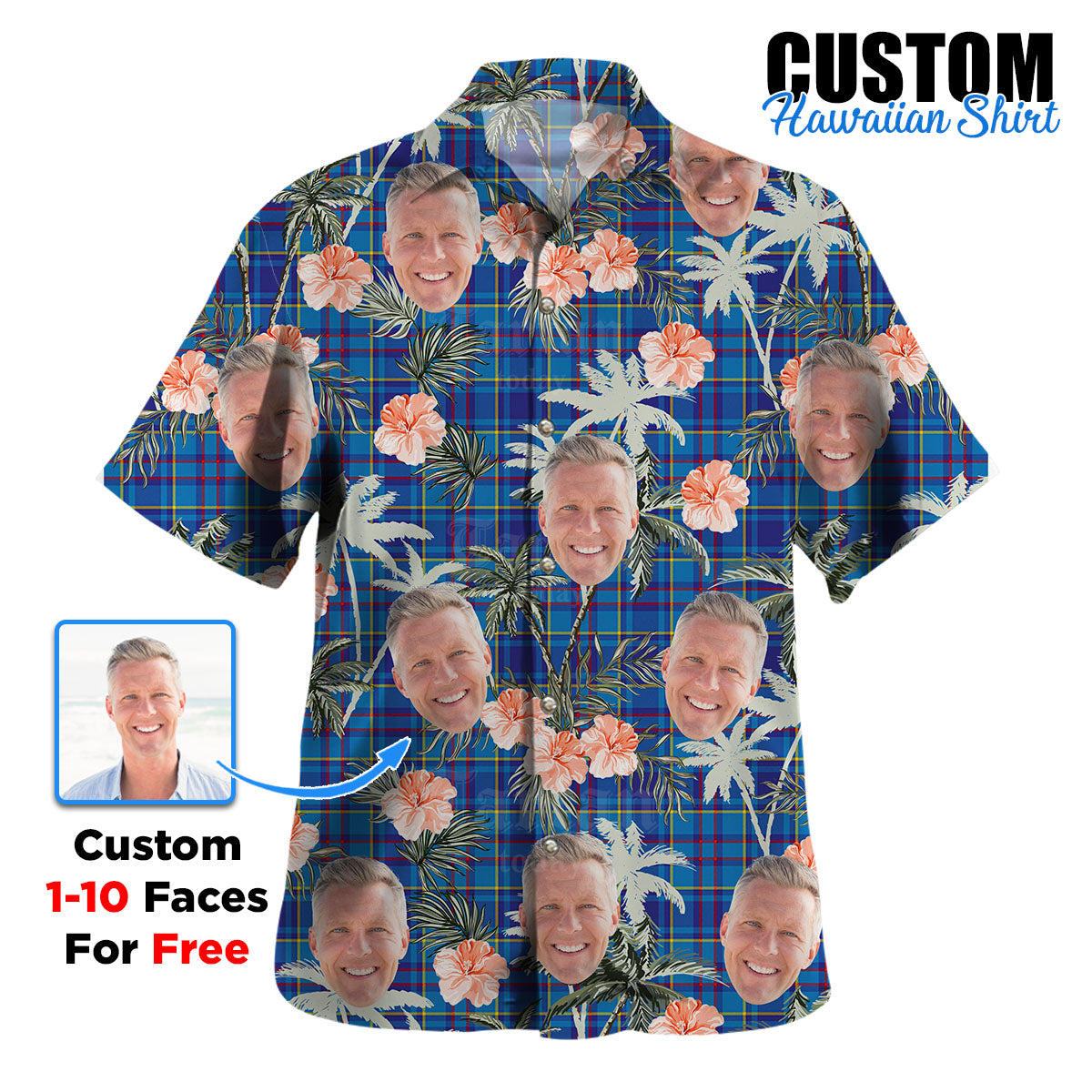 Clan Mercer Modern Tartan Custom Face Hawaiian Shirt – Unisex Gift for Family Members, Summer Party PL48 Mercer Modern Tartan Tartan Hawaii Shirt