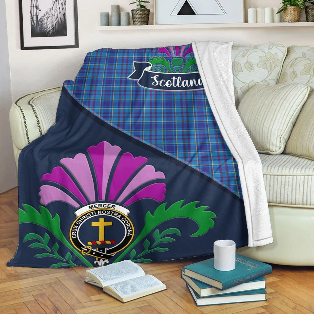 Clan Mercer Tartan Crest Premium Blanket Thistle Style JO21 Clan Mercer Tartan Today   