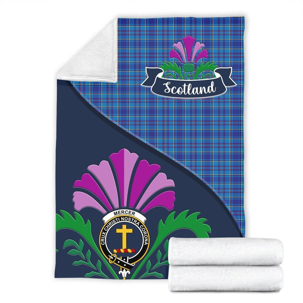 Clan Mercer Tartan Crest Premium Blanket Thistle Style JO21 Clan Mercer Tartan Today   