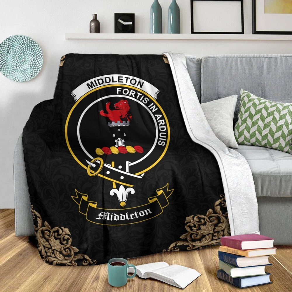 Clan Middleton Crest Tartan Premium Blanket Black ME48 Clan Middleton Tartan Today   