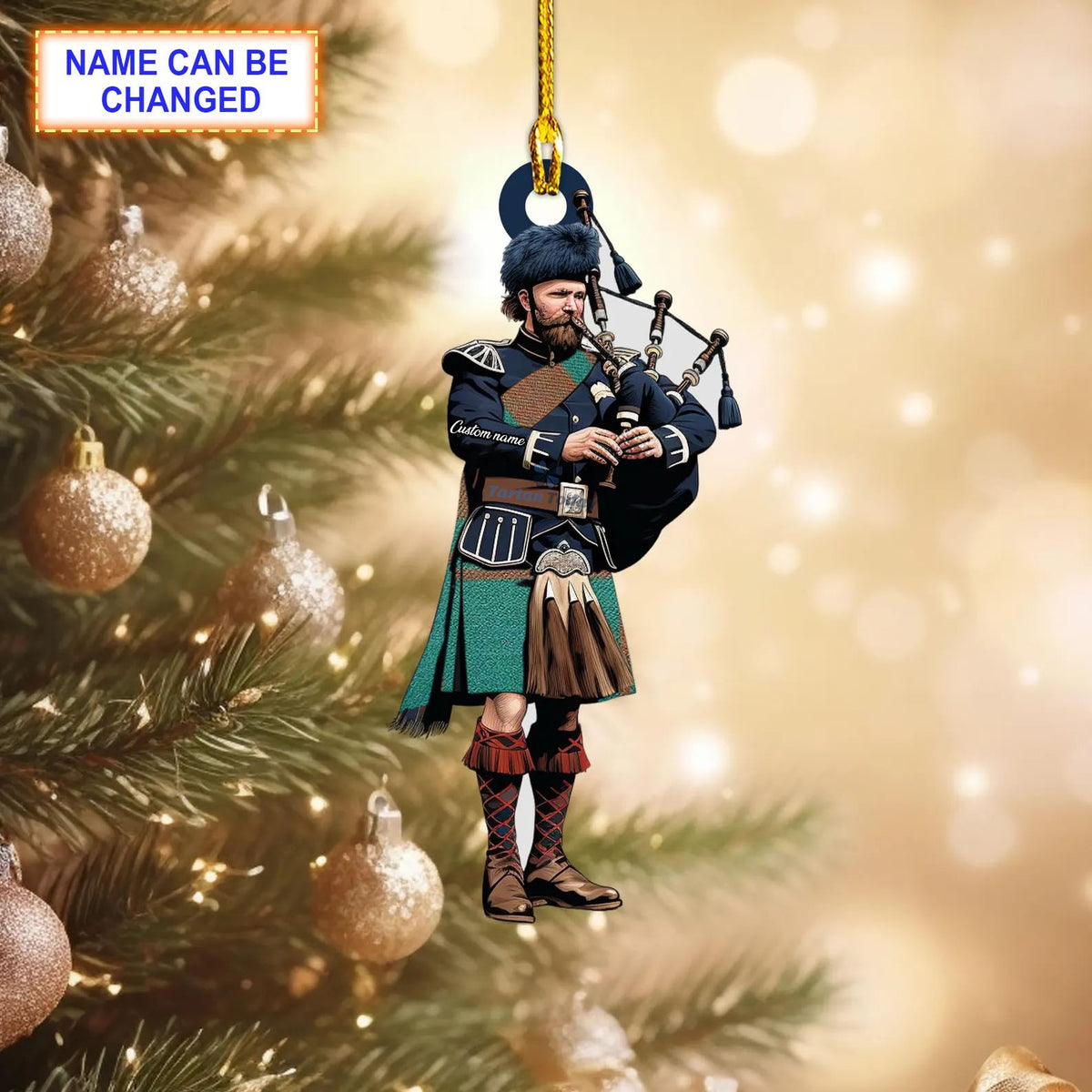 Middleton Ancient Tartan Bagpipe Ornament with Custom Name