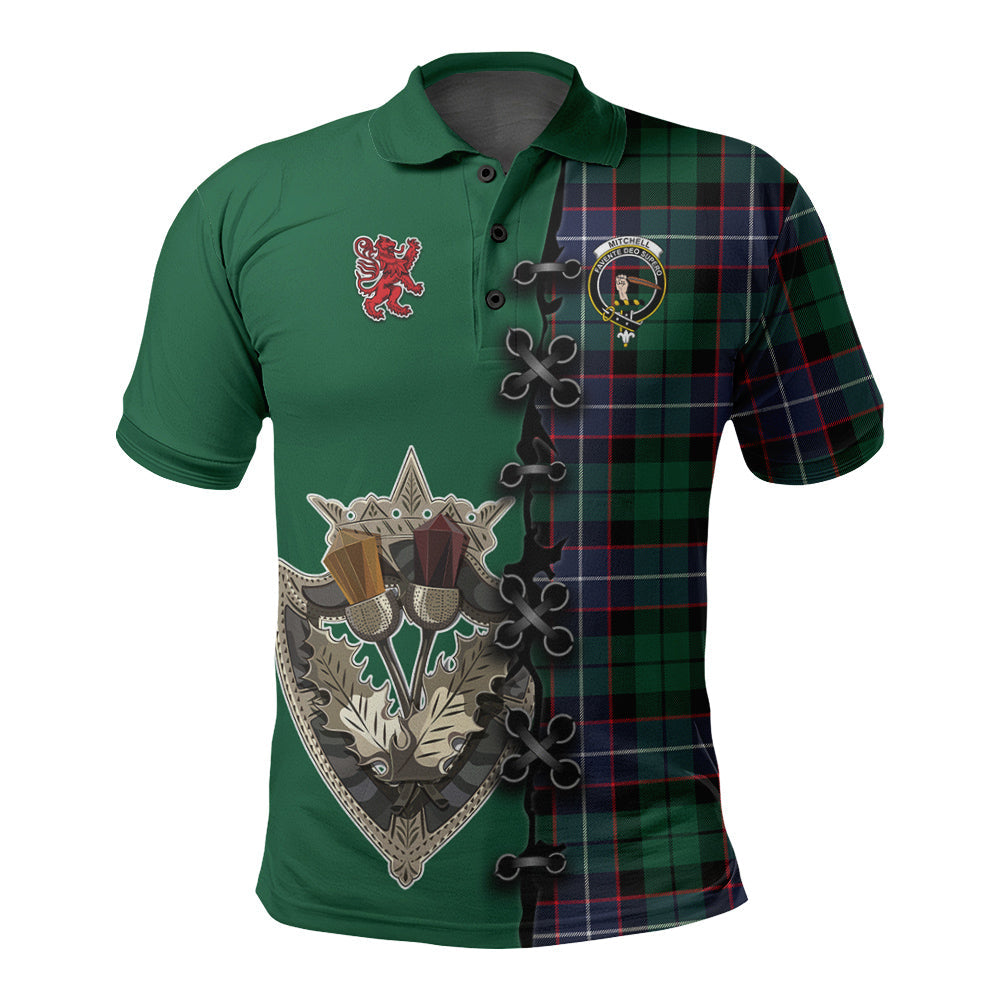 Clan Mitchell Modern Tartan Polo Shirt - Lion Rampant And Celtic Thistle Style DN88 Mitchell Modern Tartan Tartan Polo   