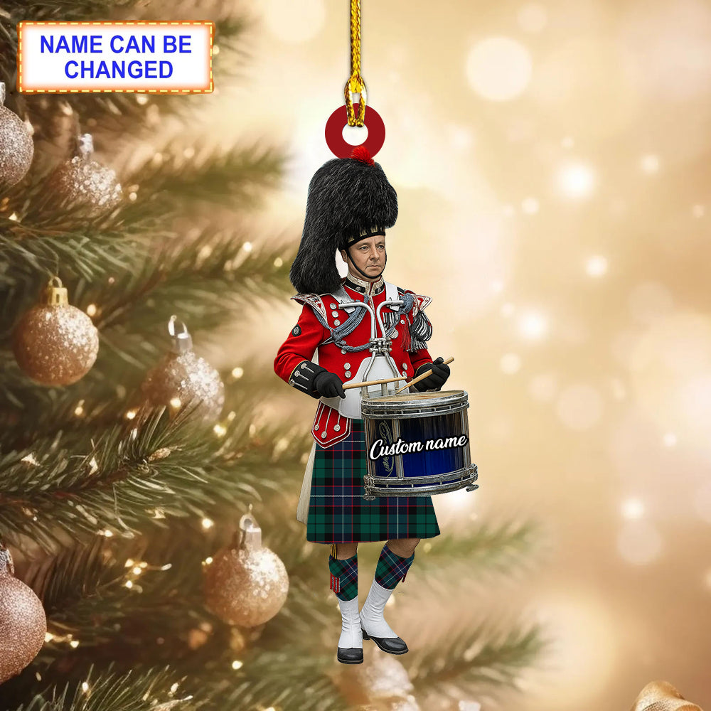 Personalized Clan Mitchell Modern Tartan Drummer Ornament with Custom Name – Scottish Christmas Tree Decoration