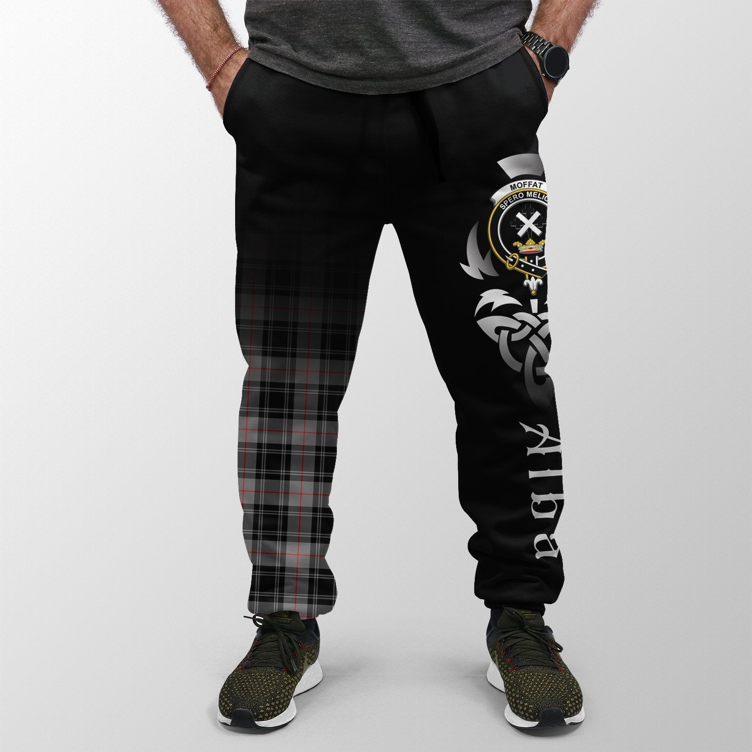 Clan Moffat Modern Tartan Crest Jogger Sweatpants  Alba Celtic Style VG60 Clan Moffat Tartan Today   
