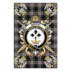 Clan Moffat Modern Tartan Crest Black Garden Flag  - Gold Thistle  XD87 Clan Moffat Tartan Today   