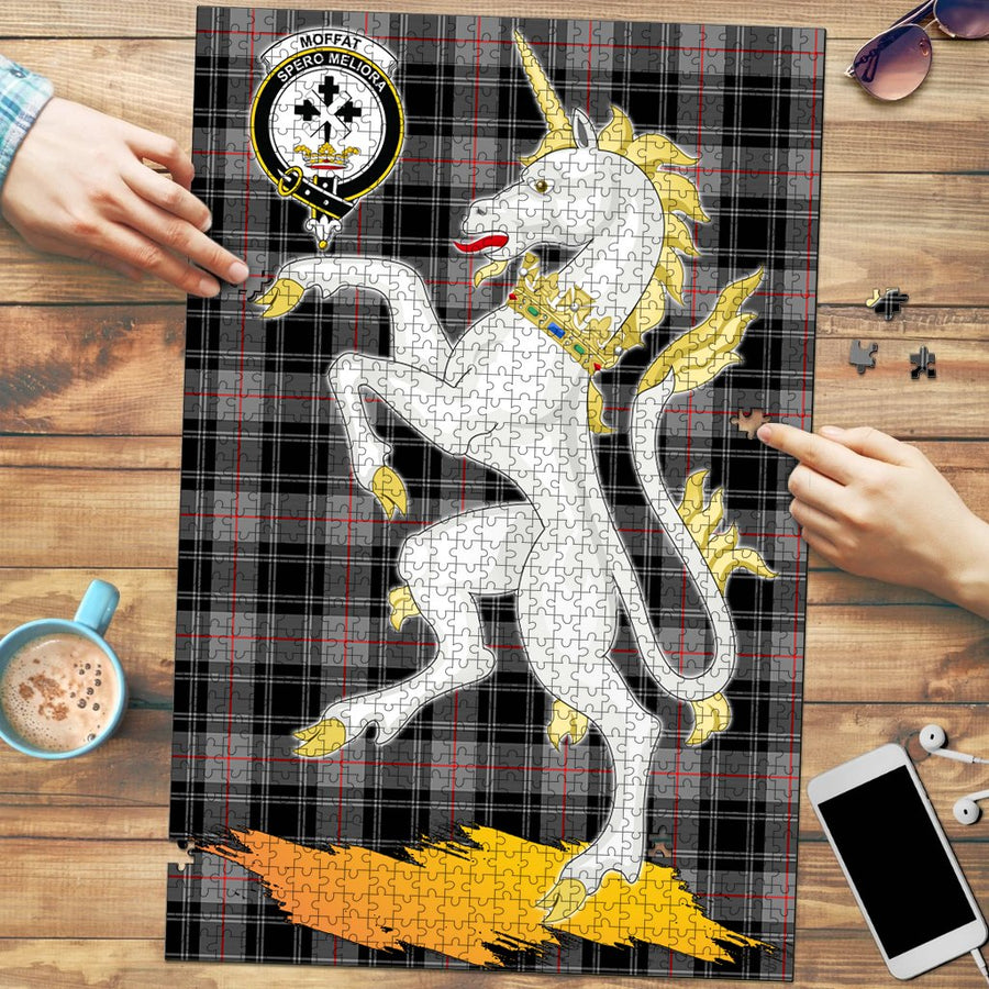 Clan Moffat Modern Tartan Crest Unicorn Scotland Jigsaw Puzzles Gift For Family