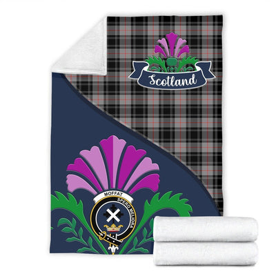 Clan Moffat Tartan Crest Premium Blanket Thistle Style