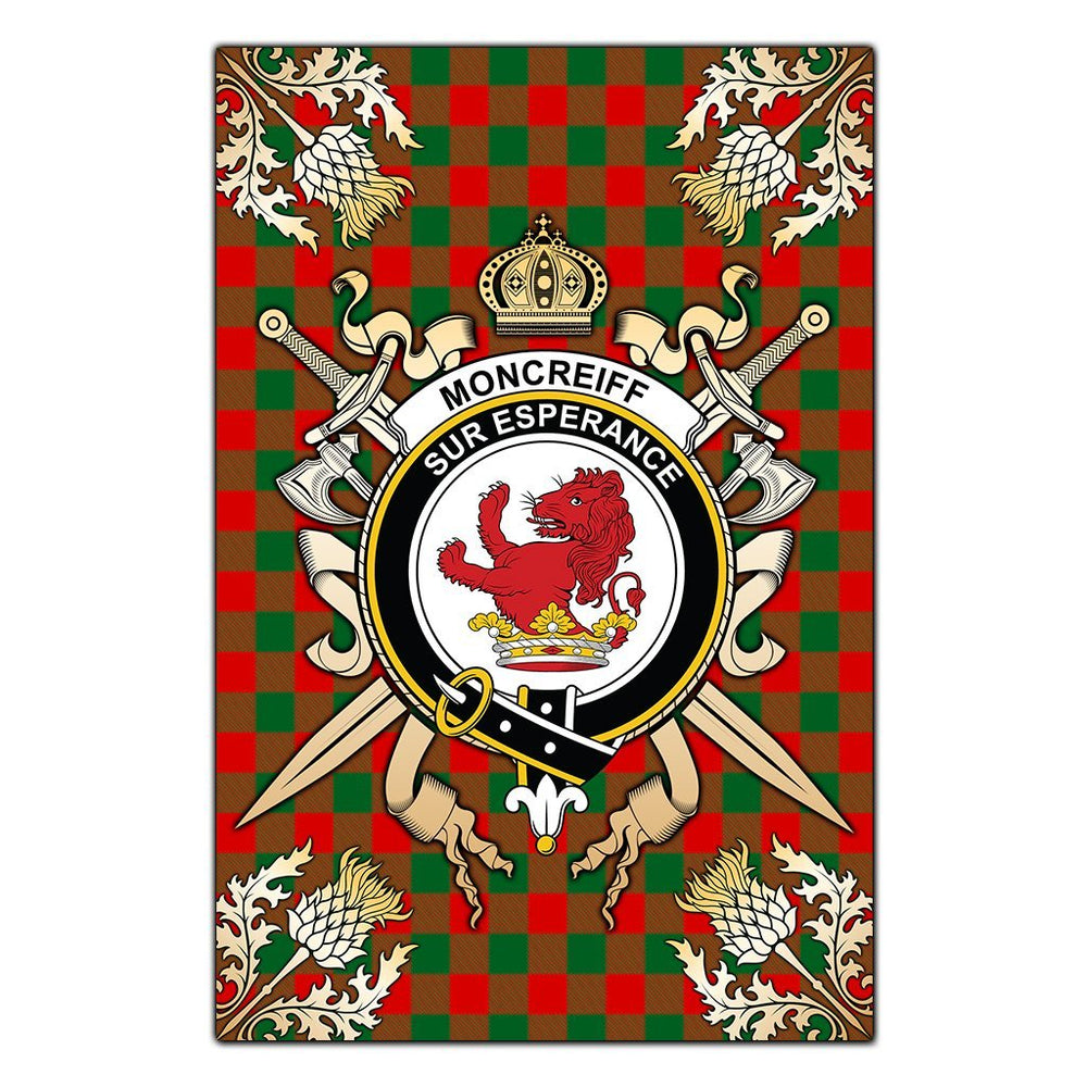 Clan Moncrieff Tartan Crest Black Garden Flag  - Gold Thistle  KI57 Clan Garden Tartan Today   