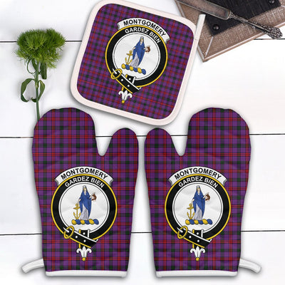 Clan Montgomery Modern Tartan Crest Oven Mitt And Pot Holder (2 Oven Mitts + 1 Pot Holder) FJ79