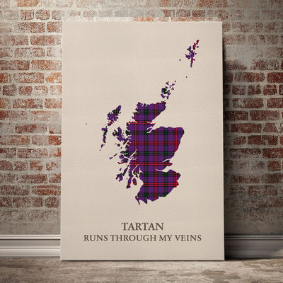 Clan Montgomery Modern Tartan Scotland Map Canvas “Tartan Runs Through My Veins” Wall Art LQ61