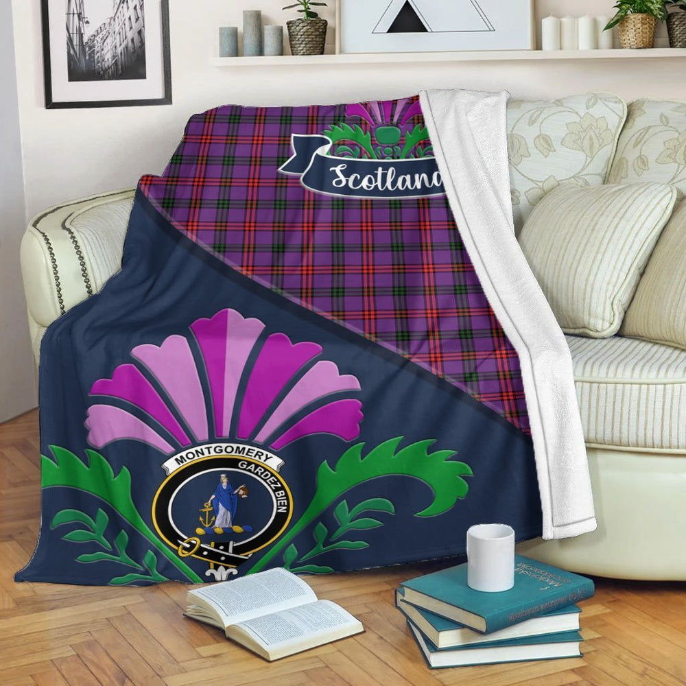 Clan Montgomery Tartan Crest Premium Blanket Thistle Style UR18 Clan Montgomery Tartan Today   