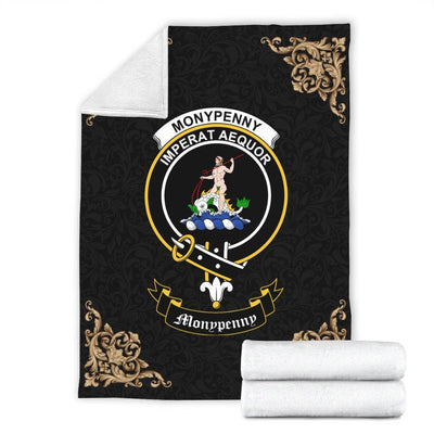 Clan Monypenny Crest Tartan Premium Blanket Black