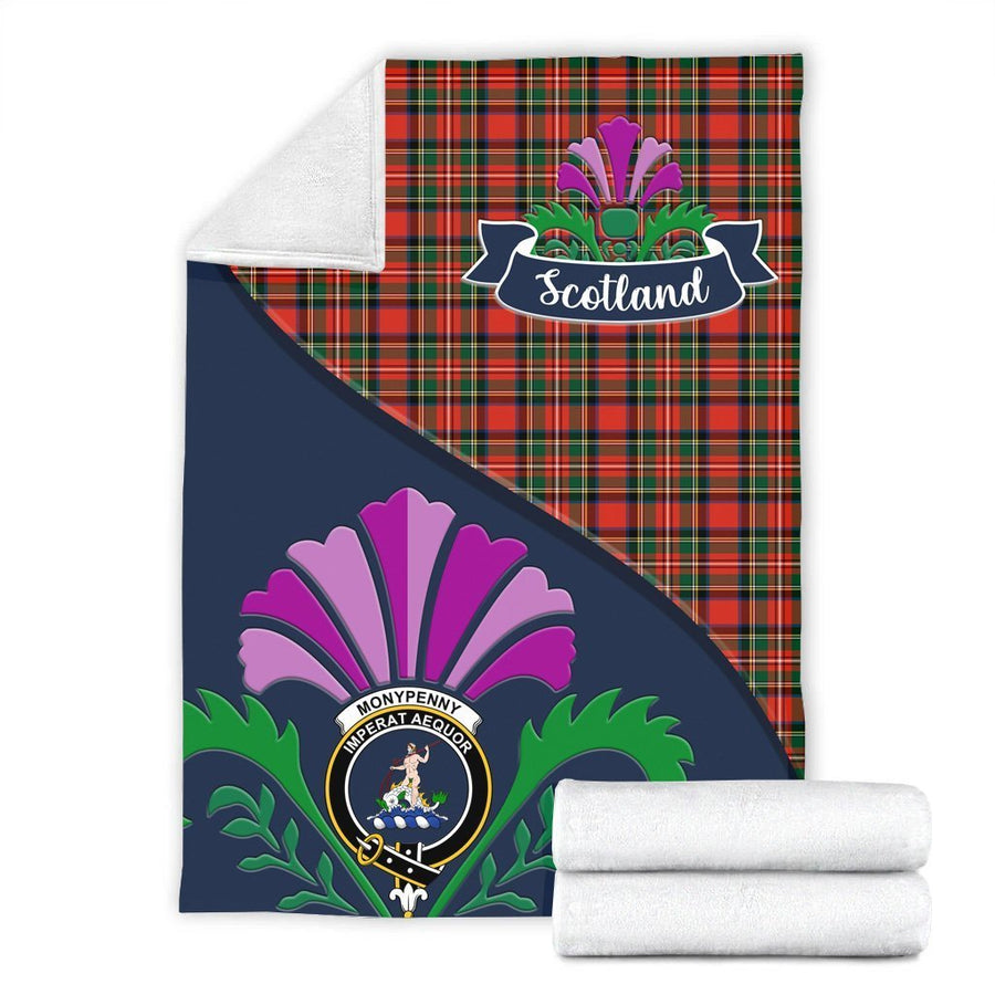Clan Monypenny Tartan Crest Premium Blanket Thistle Style