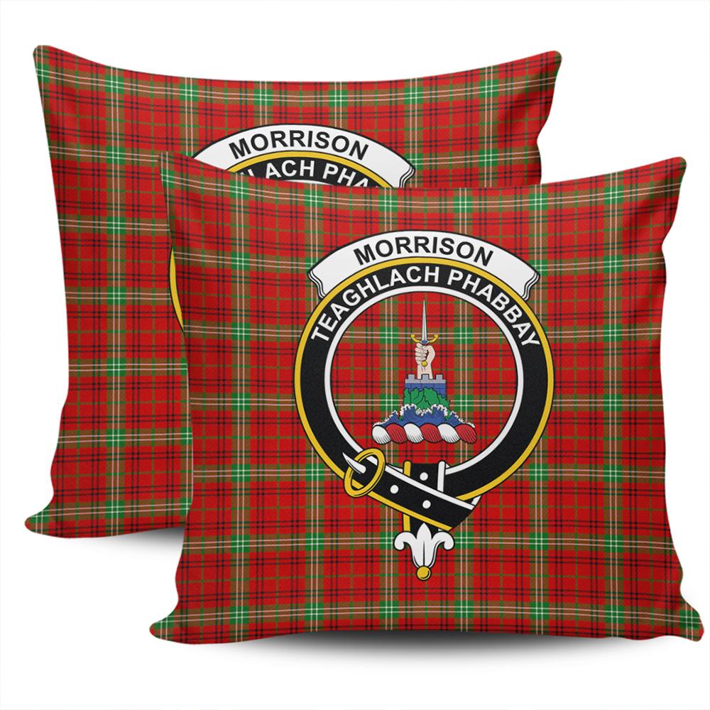 Clan Morrison Red Modern Tartan Crest Pillow Cover NP26 Clan Morrison Tartan Today   