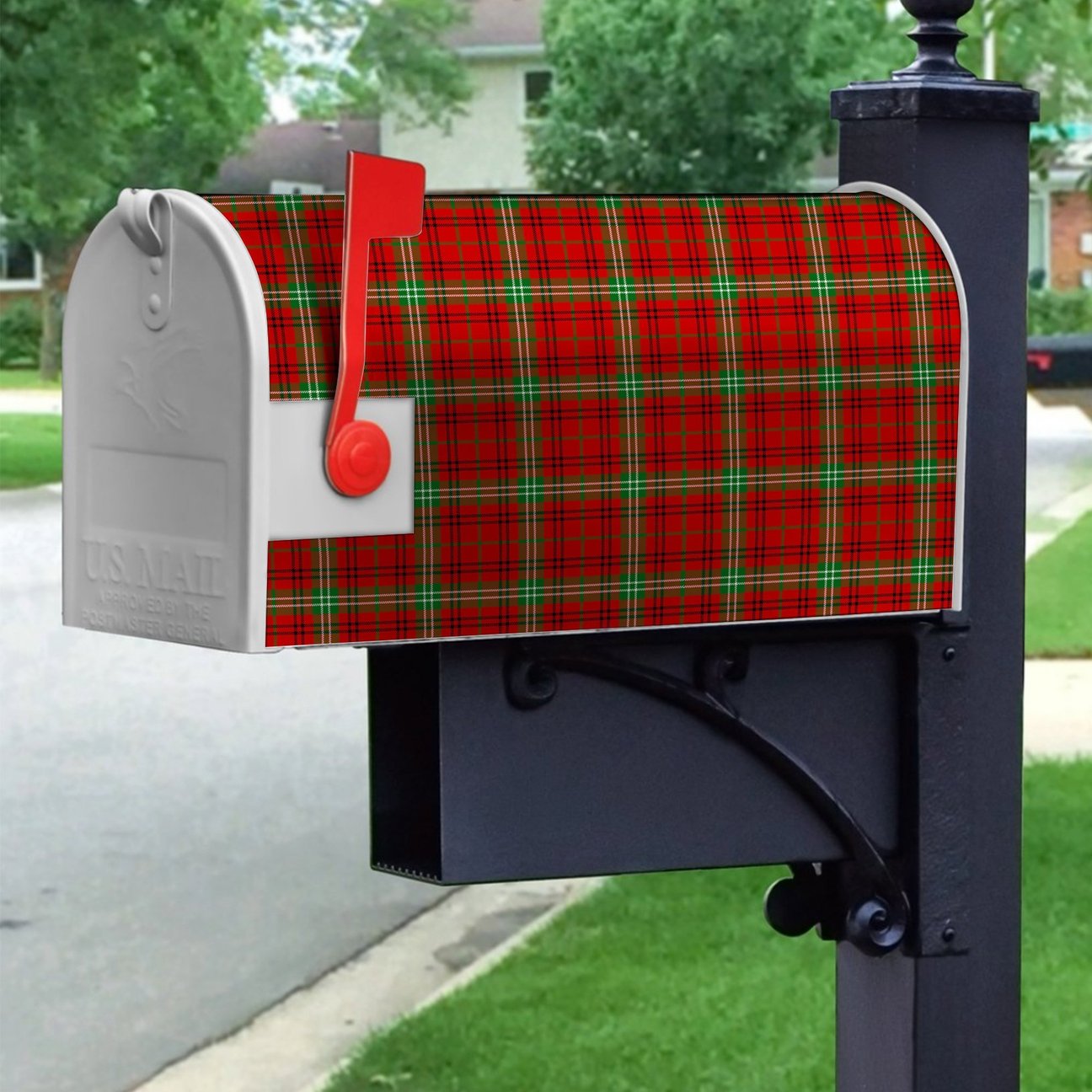 Clan Morrison Red Modern Tartan Crest Mailbox FA99 Clan Morrison Tartan Today   