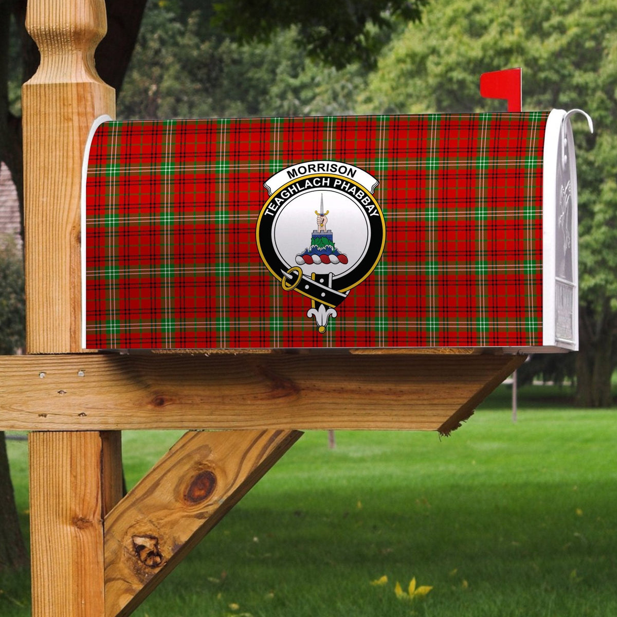 Clan Morrison Red Modern Tartan Crest Mailbox FA99 Clan Morrison Tartan Today   