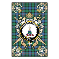 Clan Morrison Ancient Tartan Crest Black Garden Flag  - Gold Thistle  LO45 Clan Morrison Tartan Today   