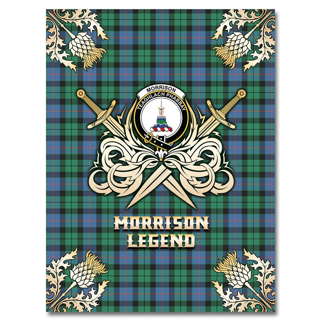Clan Morrison Ancient Tartan Gold Courage Symbol Blanket DF81 Clan Morrison Tartan Today   