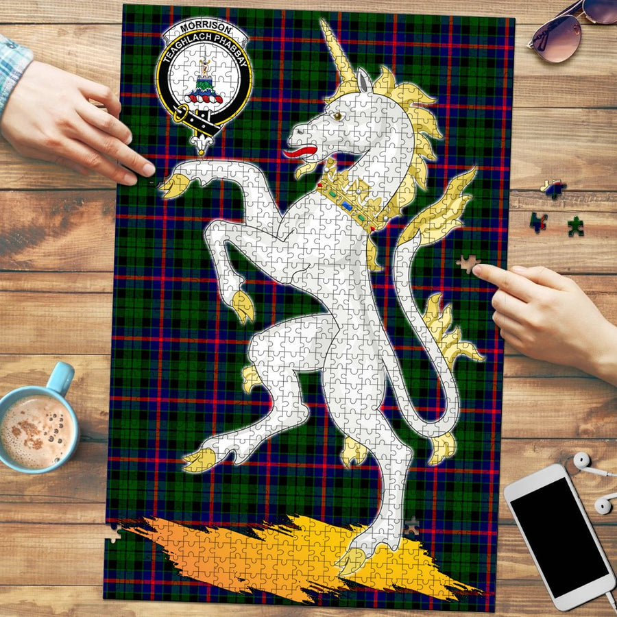 Clan Morrison Modern Tartan Crest Unicorn Scotland Jigsaw Puzzles Gift For Family