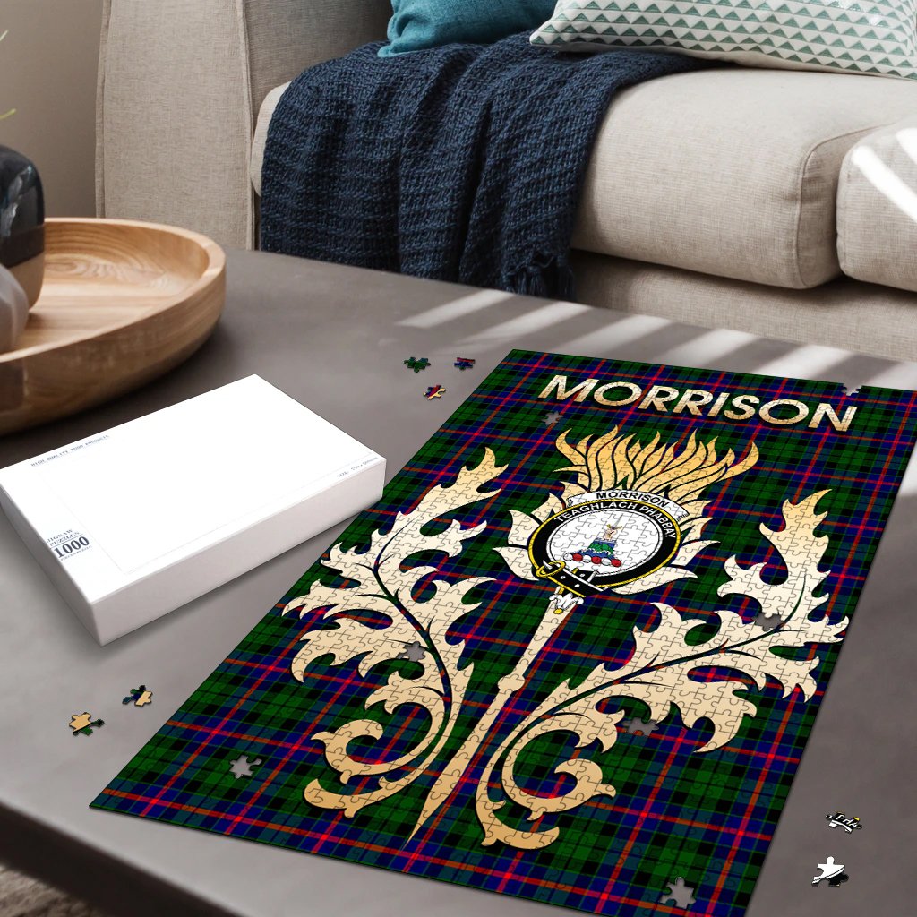 Clan Morrison Modern Tartan Crest Thistle Jigsaw Puzzles Gift For Family RA22 Clan Morrison Tartan Today   