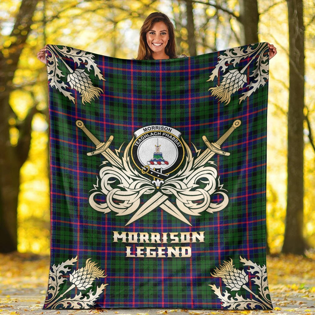 Clan Morrison Modern Tartan Gold Courage Symbol Blanket WN22 Clan Morrison Tartan Today   