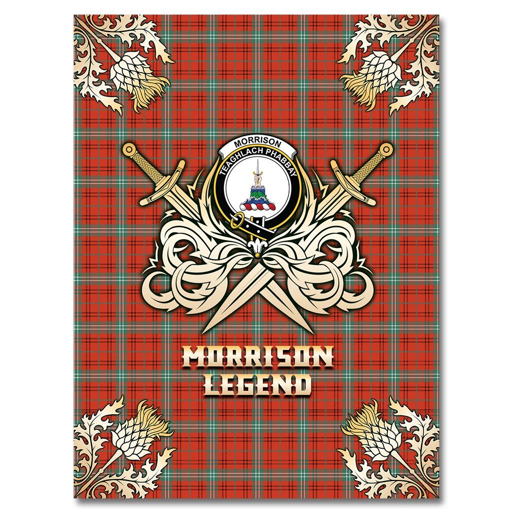 Clan Morrison Red Ancient Tartan Gold Courage Symbol Blanket AI46 Clan Morrison Tartan Today   