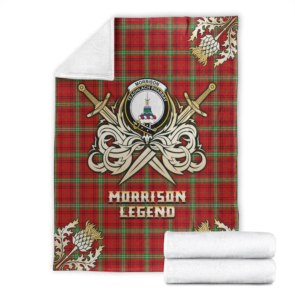 Clan Morrison Red Modern Tartan Gold Courage Symbol Blanket FQ58 Clan Morrison Tartan Today   