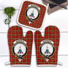Clan Morrison Red Modern Tartan Crest Oven Mitt And Pot Holder (2 Oven Mitts + 1 Pot Holder) JE81 Clan Morrison Tartan Today   