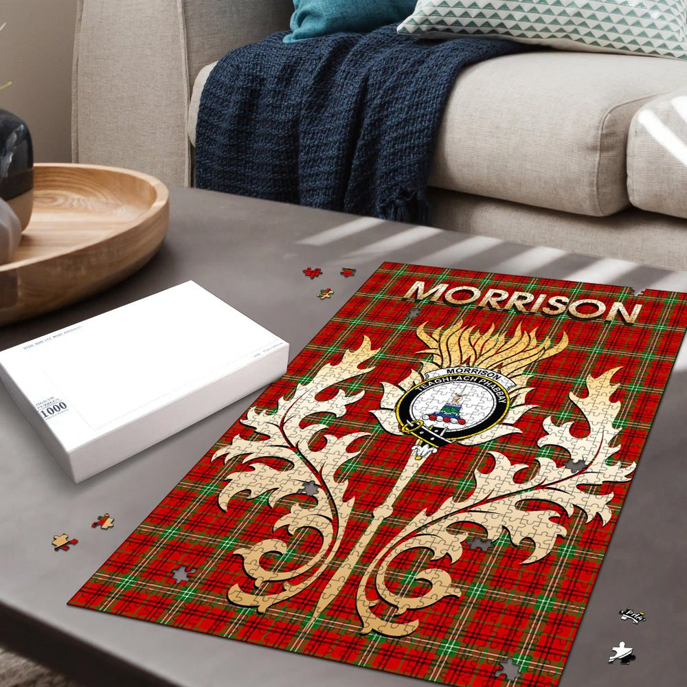 Clan Morrison Red Modern Tartan Crest Thistle Jigsaw Puzzles Gift For Family RB68 Clan Morrison Tartan Today   