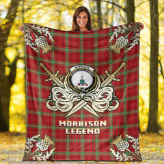 Clan Morrison Red Modern Tartan Gold Courage Symbol Blanket FQ58 Clan Morrison Tartan Today   