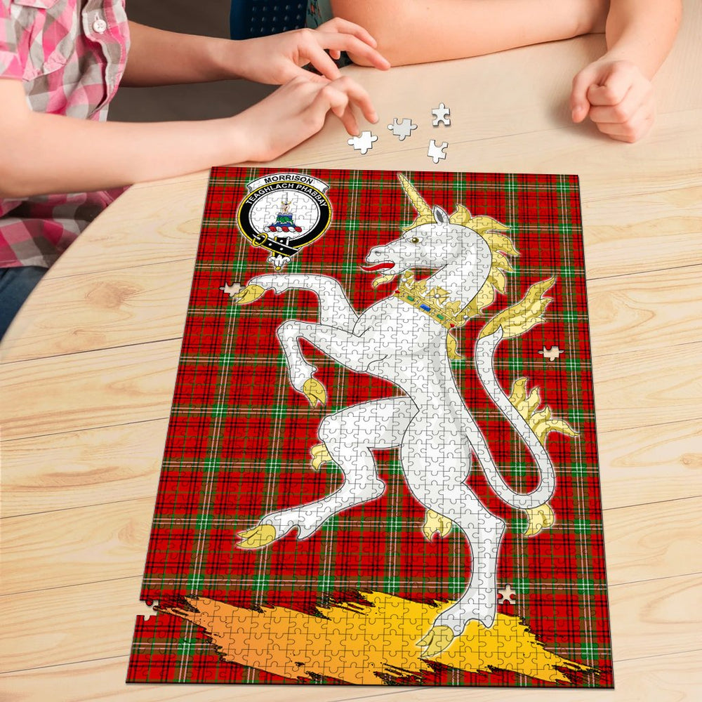 Clan Morrison Red Modern Tartan Crest Unicorn Scotland Jigsaw Puzzles Gift For Family BK50 Clan Morrison Tartan Today   