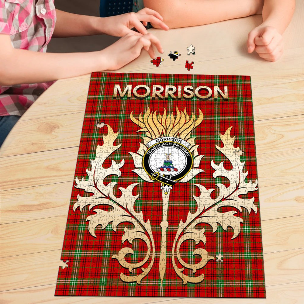 Clan Morrison Red Modern Tartan Crest Thistle Jigsaw Puzzles Gift For Family RB68 Clan Morrison Tartan Today   