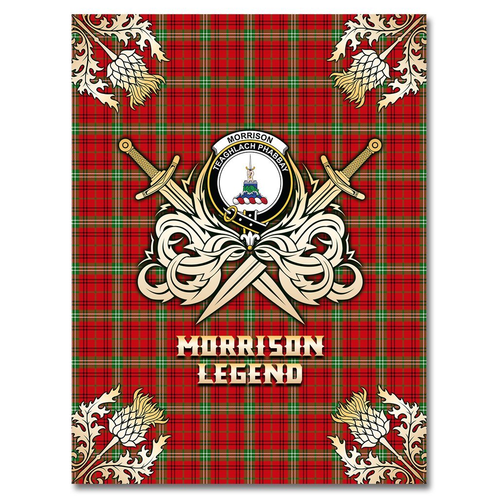 Clan Morrison Red Modern Tartan Gold Courage Symbol Blanket FQ58 Clan Morrison Tartan Today   