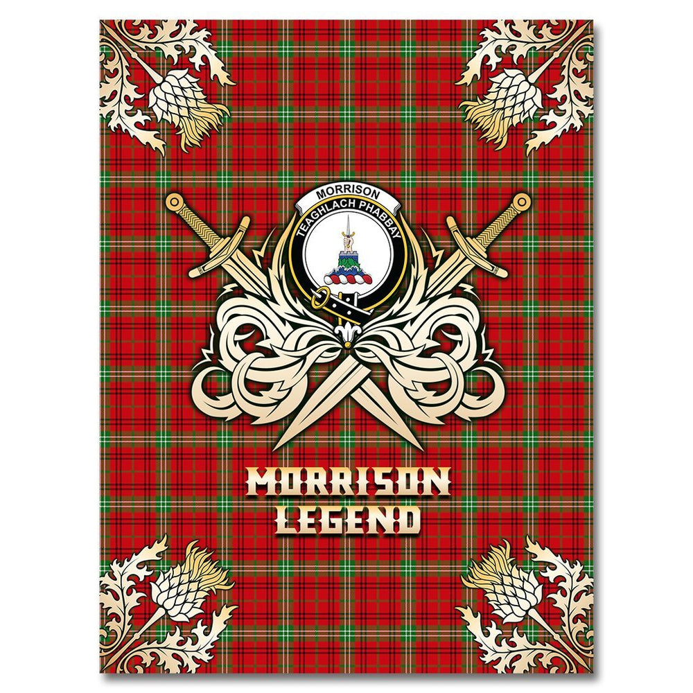 Clan Morrison Red Modern Tartan Gold Courage Symbol Blanket FQ58 Clan Morrison Tartan Today   