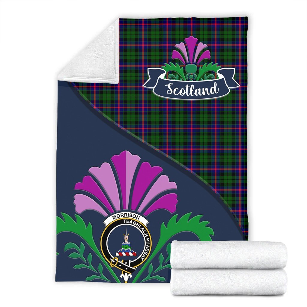 Clan Morrison Tartan Crest Premium Blanket Thistle Style XJ59 Clan Morrison Tartan Today   