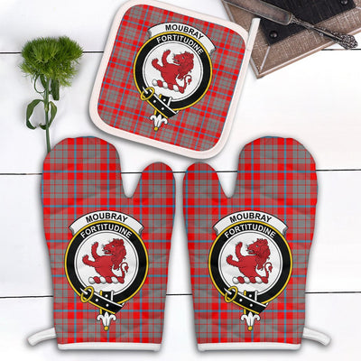 Clan Moubray Tartan Crest Oven Mitt And Pot Holder (2 Oven Mitts + 1 Pot Holder)