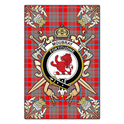 Clan Moubray Tartan Crest Black Garden Flag - Gold Thistle