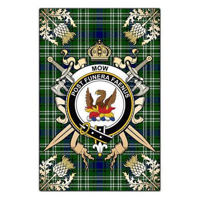 Clan Mow Tartan Crest Black Garden Flag - Gold Thistle