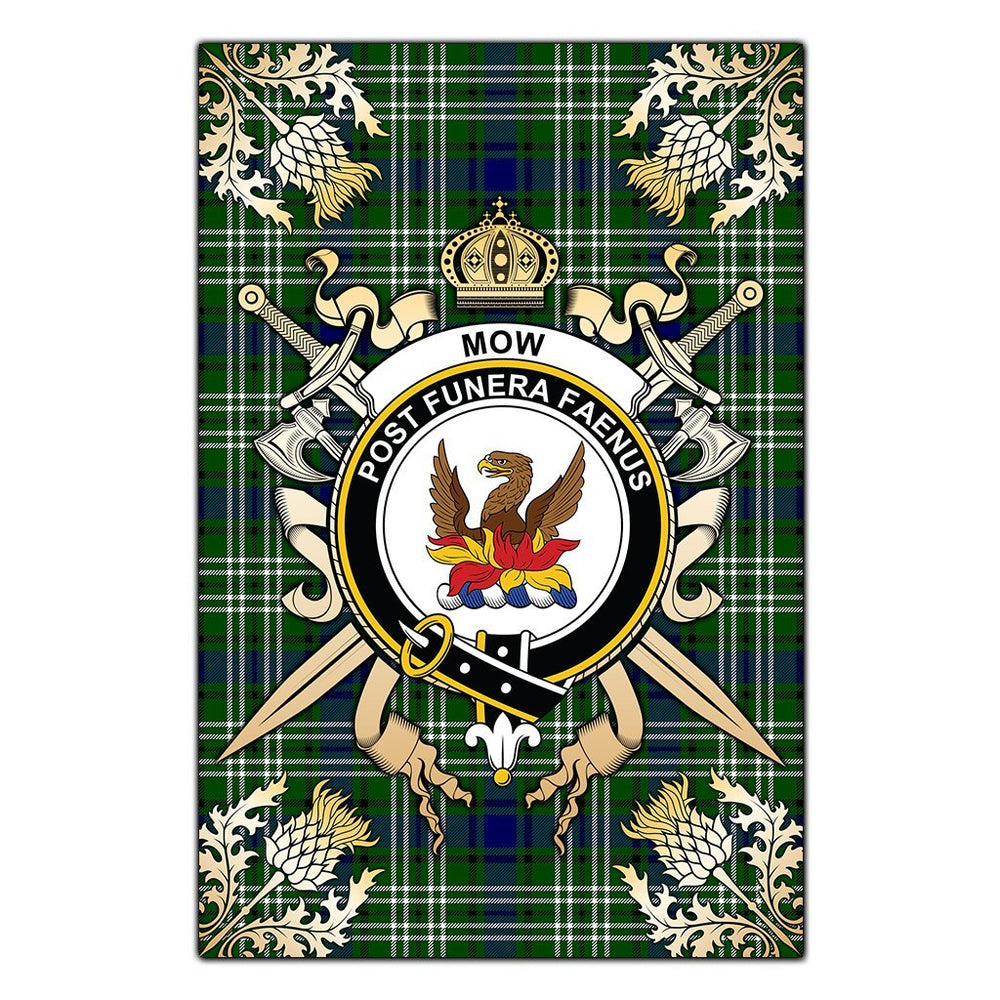 Clan Mow Tartan Crest Black Garden Flag  - Gold Thistle  IL63 Clan Mow Tartan Today   