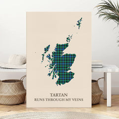 Clan Mowat Tartan Scotland Map Canvas “Tartan Runs Through My Veins” Wall Art QB84