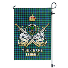 Custom Name Clan Mowat Tartan Garden Flag with Clan Crest and the Golden Sword of Courageous Legacy CA47
