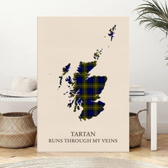 Clan Muir Tartan Scotland Map Canvas “Tartan Runs Through My Veins” Wall Art HN17
