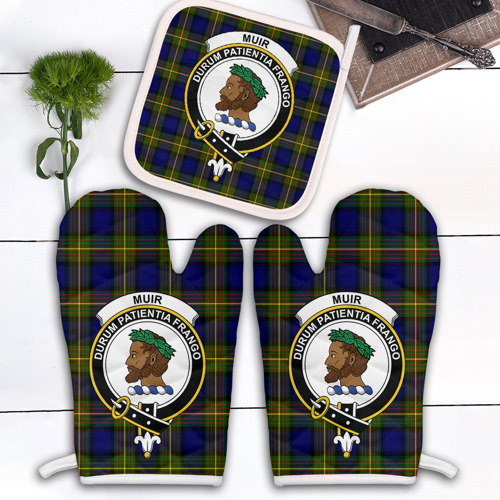 Clan Muir Tartan Crest Oven Mitt And Pot Holder (2 Oven Mitts + 1 Pot Holder) HL89 Clan Muir_More Tartan Today   
