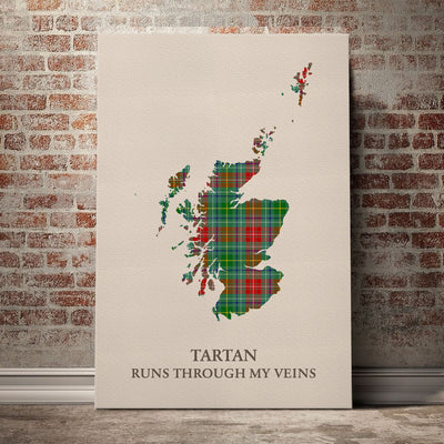 Clan Muirhead Tartan Scotland Map Canvas “Tartan Runs Through My Veins” Wall Art NT23