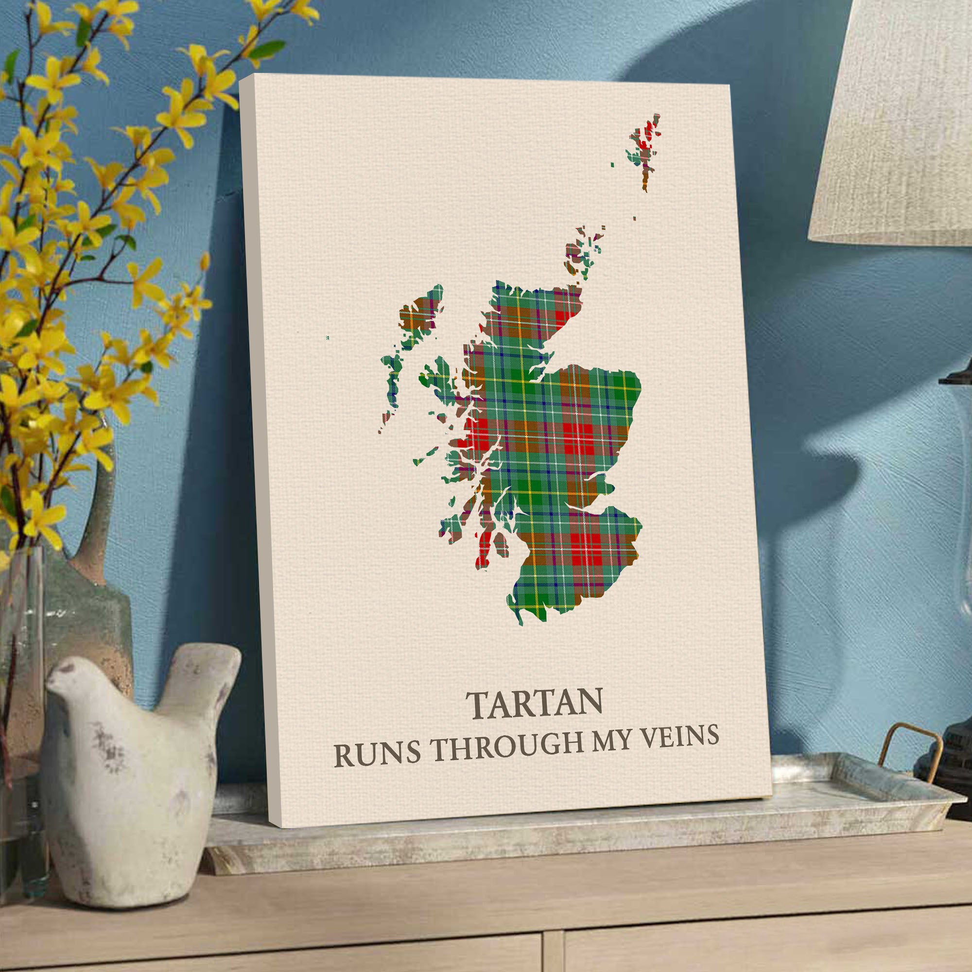 Clan Muirhead Tartan Scotland Map Canvas “Tartan Runs Through My Veins” Wall Art NT23