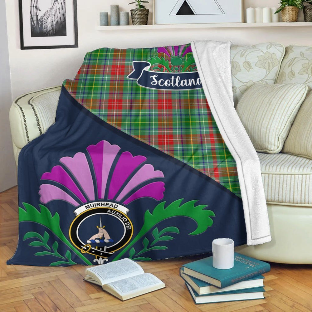 Clan Muirhead Tartan Crest Premium Blanket Thistle Style XR80 Clan Muir_More Tartan Today   