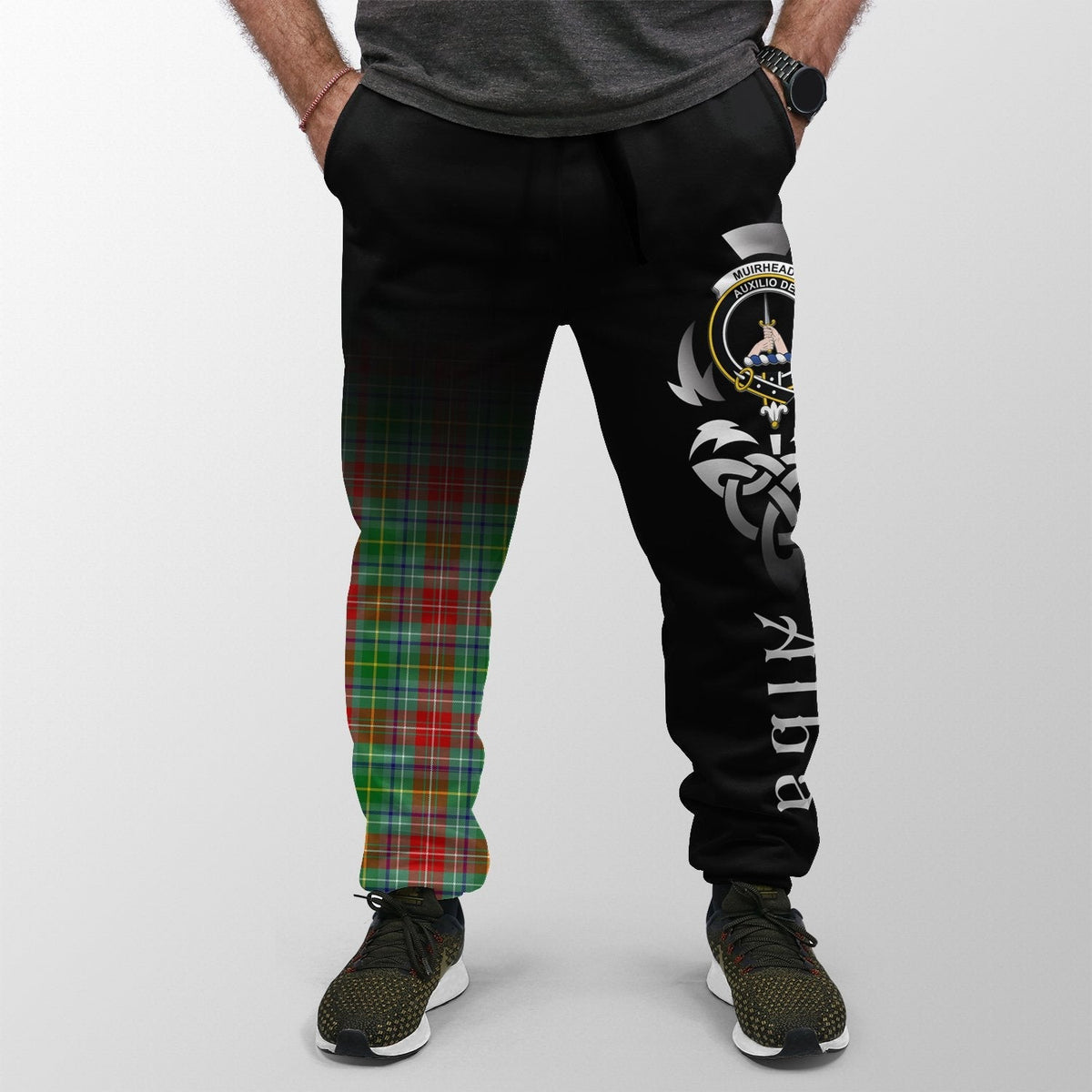 Clan Muirhead Tartan Crest Jogger Sweatpants  Alba Celtic Style LK53 Clan Muir_More Tartan Today   