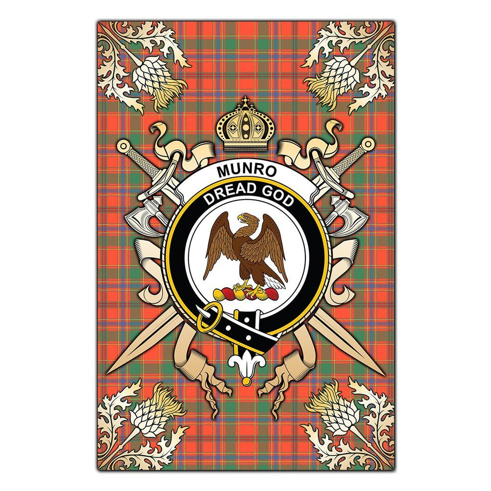 Clan Munro Ancient Tartan Crest Black Garden Flag  - Gold Thistle  PK46 Clan Munro Tartan Today   