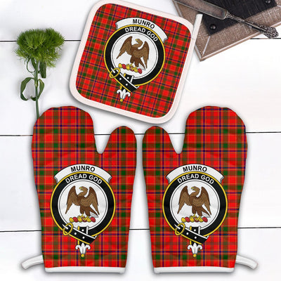 Clan Munro Modern Tartan Crest Oven Mitt And Pot Holder (2 Oven Mitts + 1 Pot Holder)